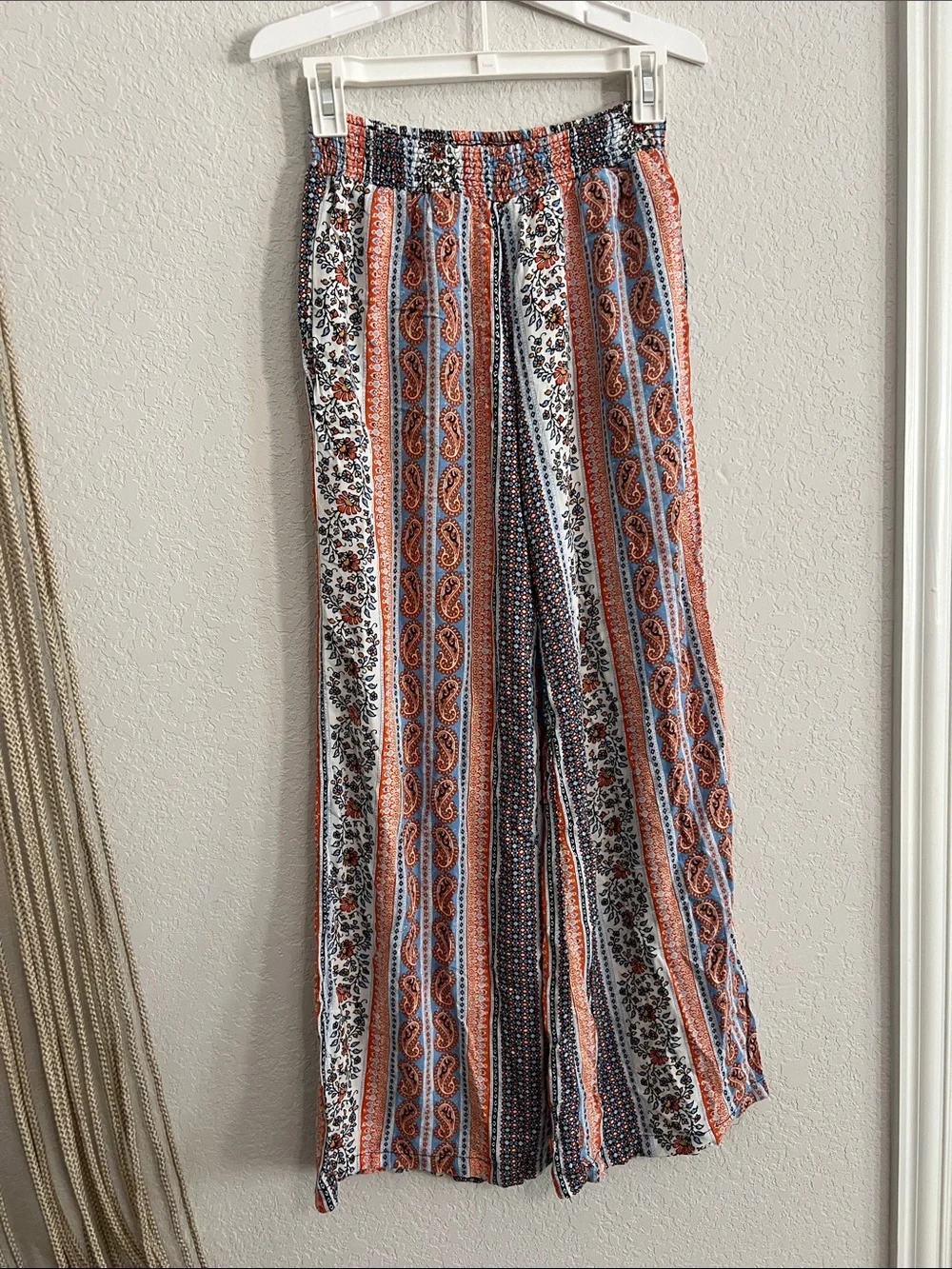 New Look Striped Paisley Wide-Leg Pants in Blue, Rust & White